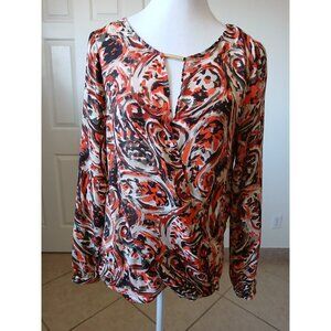 Michael Kors Womens Blouse Orange Brown Paisley‎ Long Sleeve Chiffon Size 2